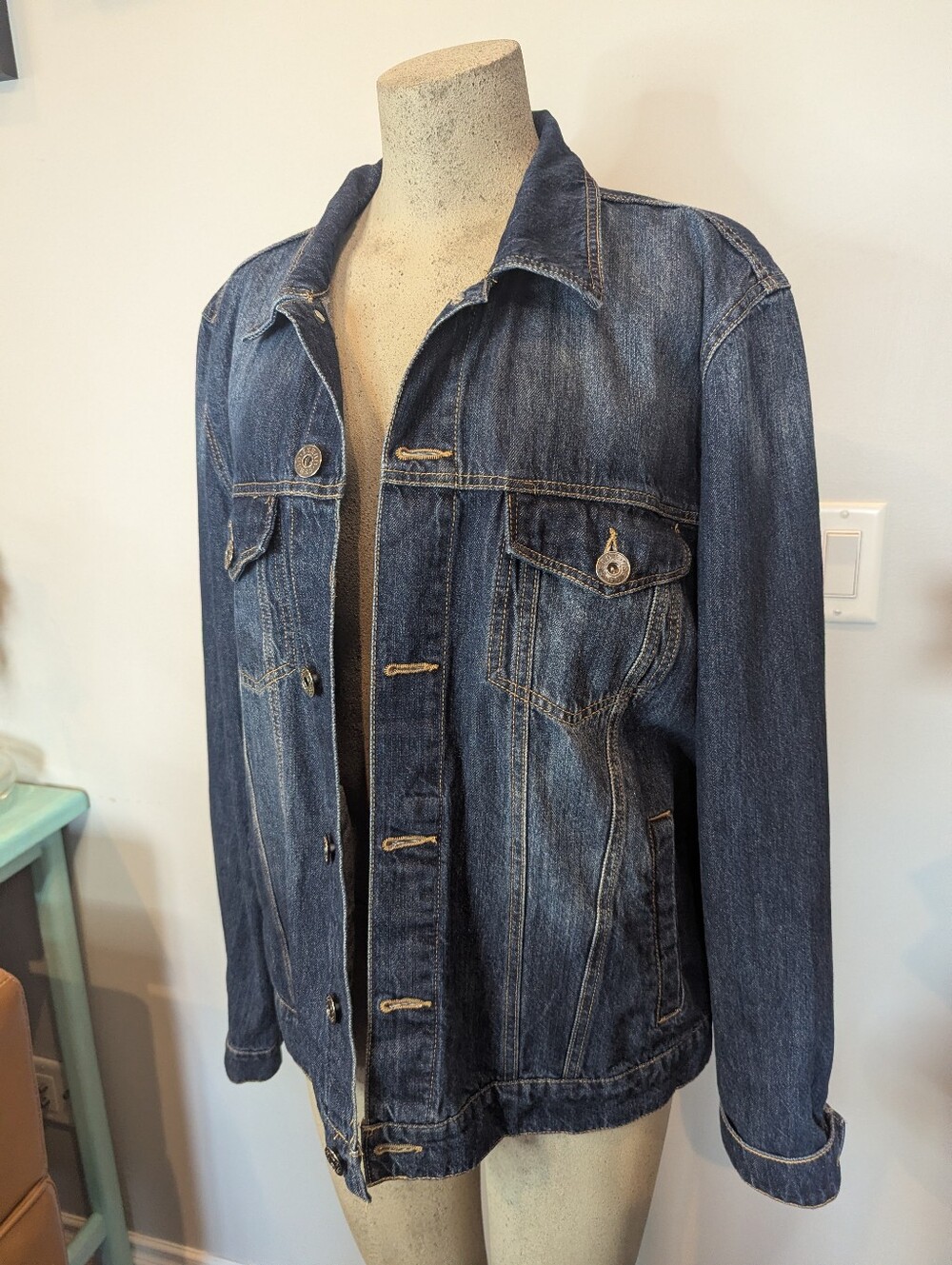 Guess Dark Blue Denim Jacket Guess LA Gold Logo Limited Edition Unisex XXL